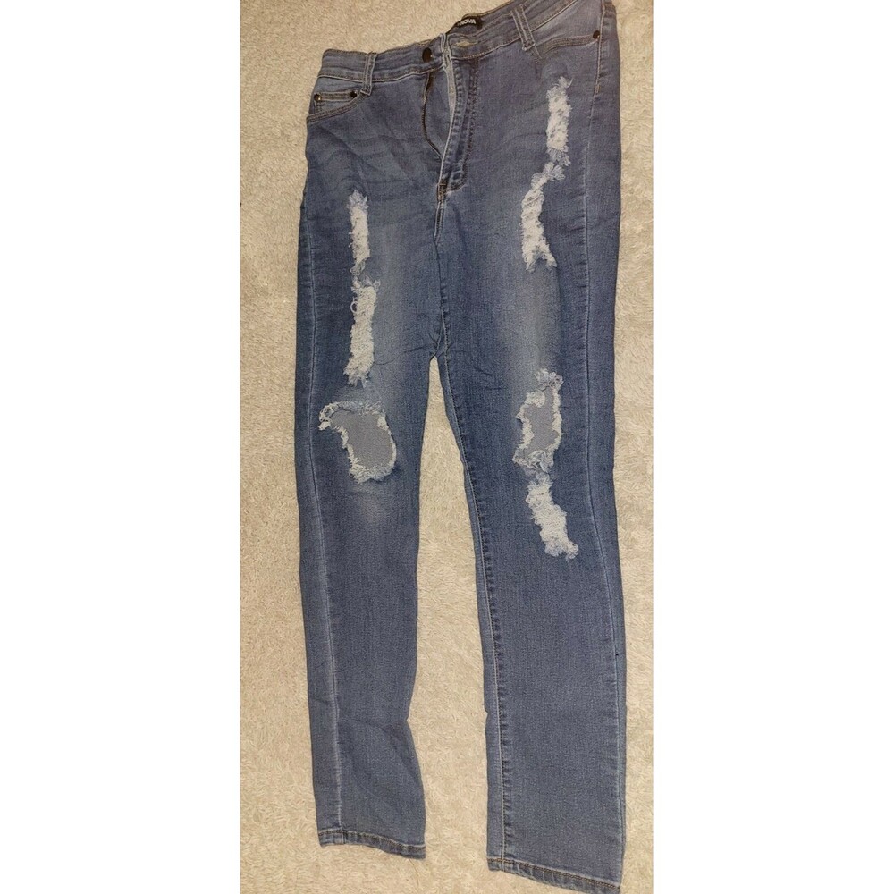 Women's Fashion Nova Distress High Rise Skinny Blue Jeans Denim Size 15/16
